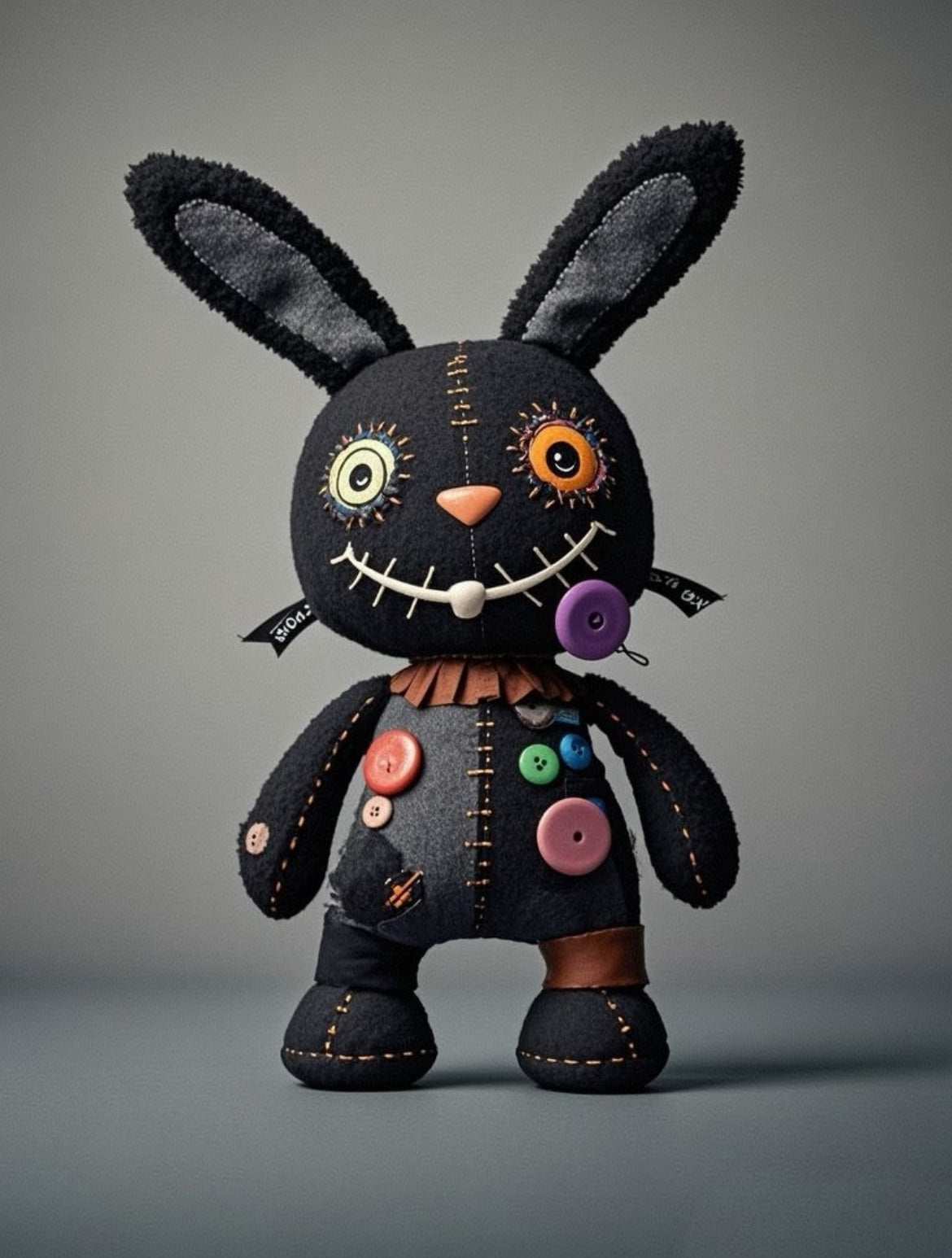 Bambola coniglietto scuro fatta a mano