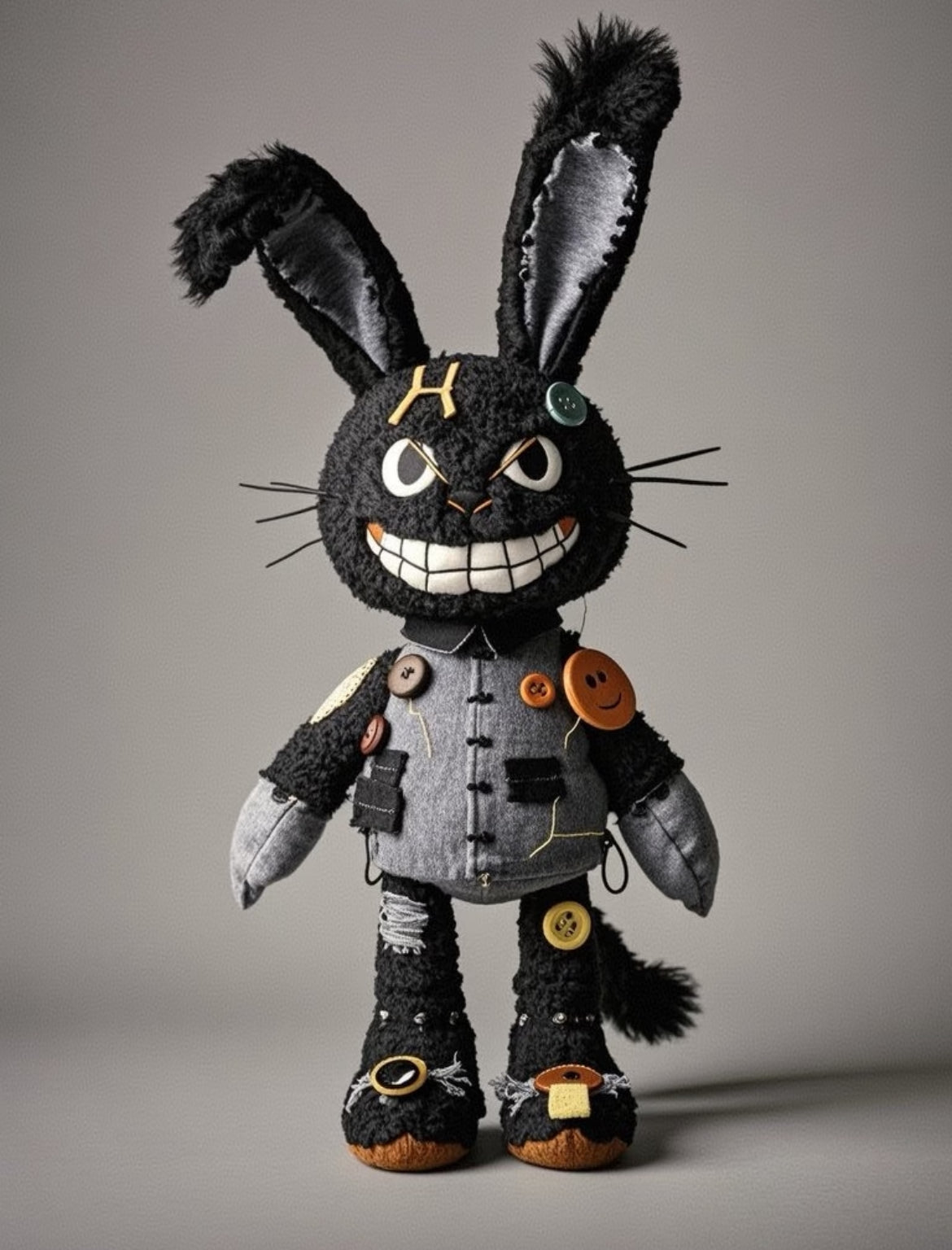 Bambola coniglietto scuro fatta a mano