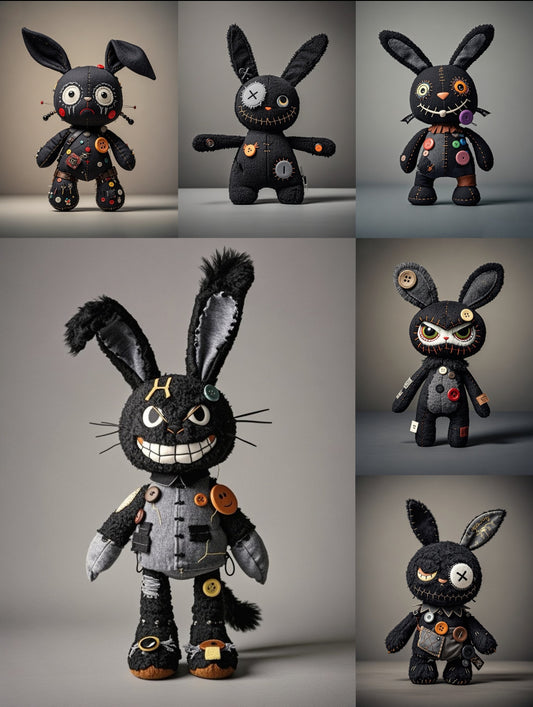 Bambola coniglietto scuro fatta a mano