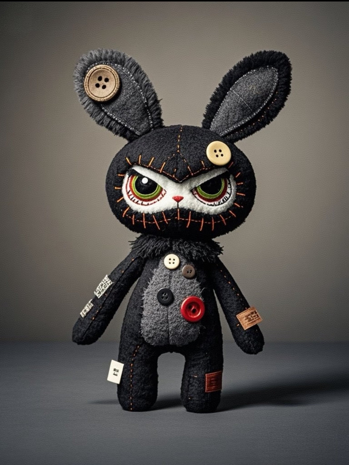 Bambola coniglietto scuro fatta a mano