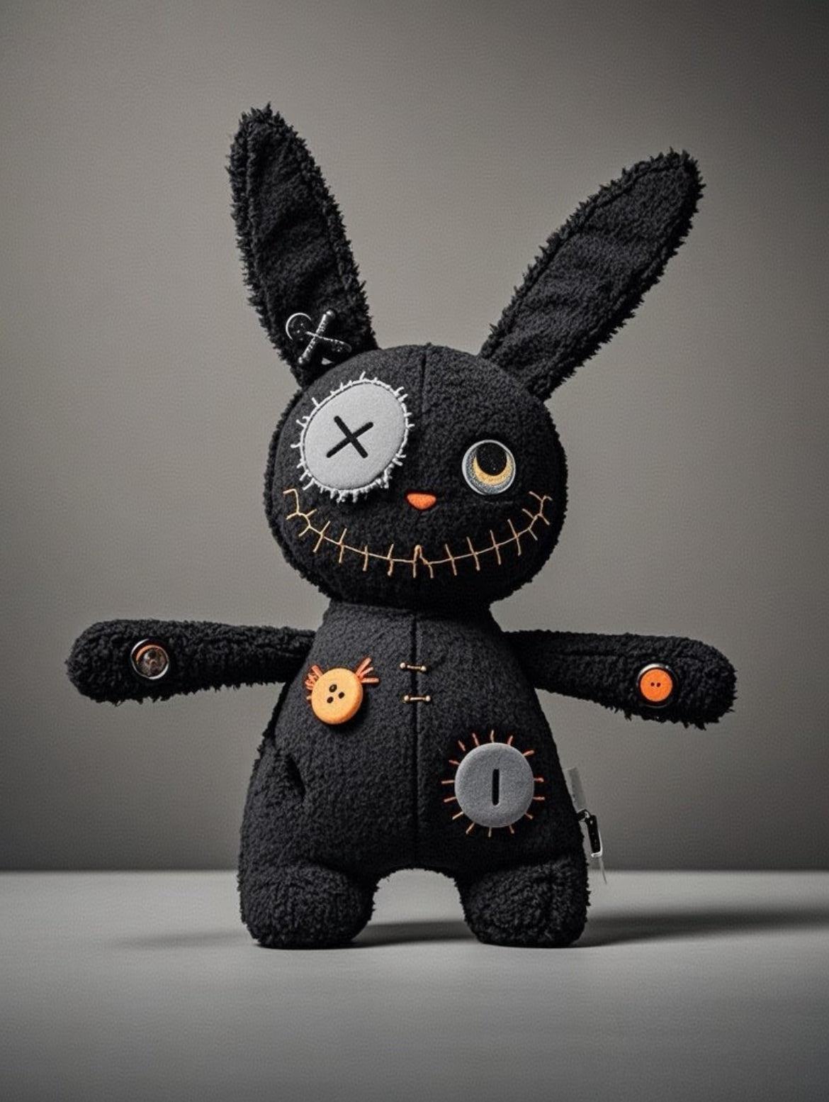 Bambola coniglietto scuro fatta a mano