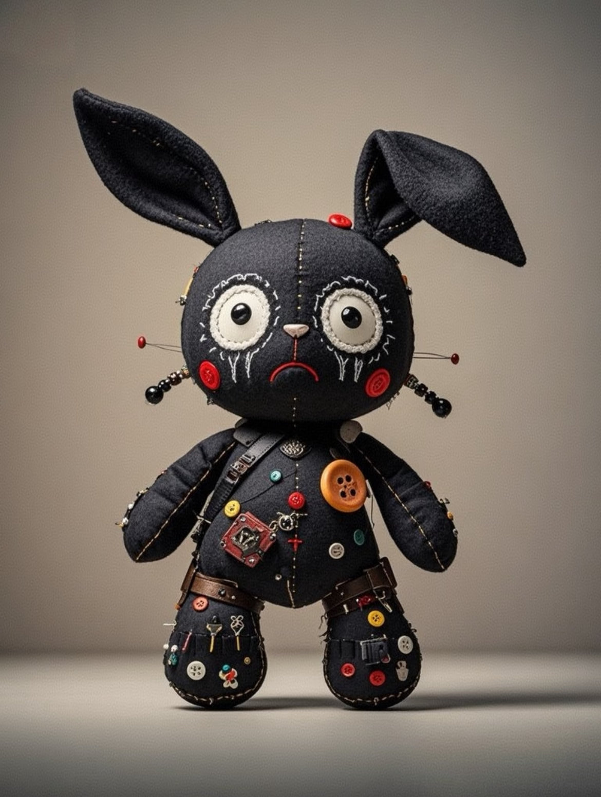 Bambola coniglietto scuro fatta a mano